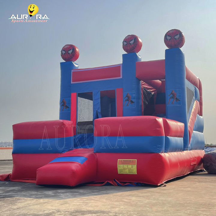 স্পাইডার ম্যান থিম রঙিন inflatable bouncy castle bouncer combo কাস্টমাইজড