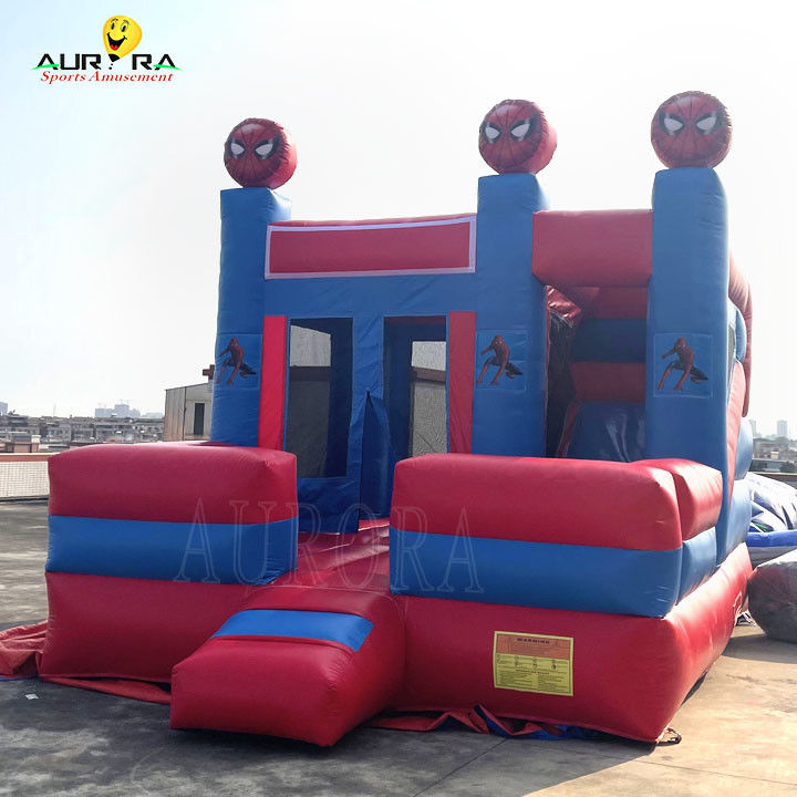 স্পাইডার ম্যান থিম রঙিন inflatable bouncy castle bouncer combo কাস্টমাইজড