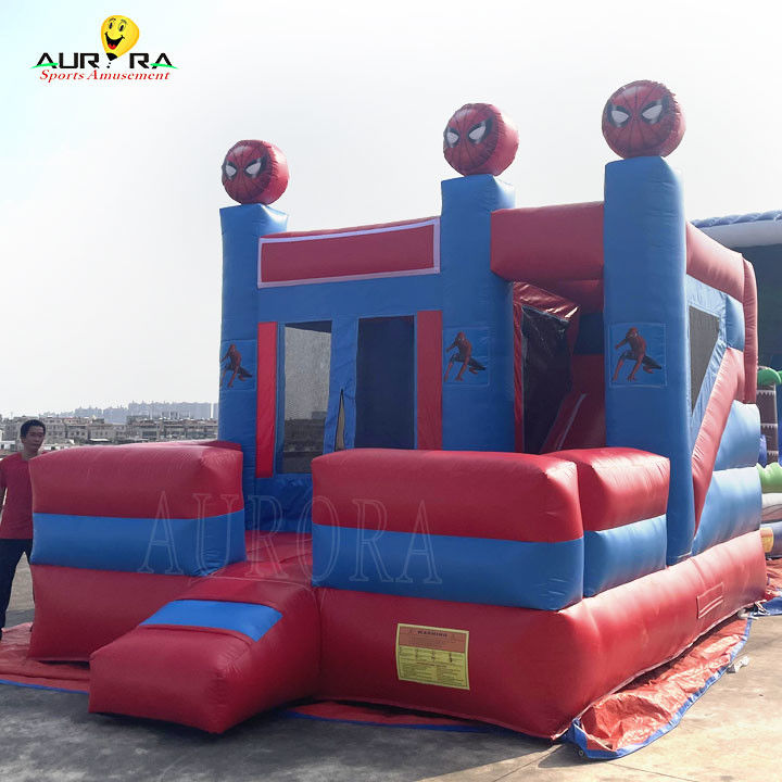 স্পাইডার ম্যান থিম রঙিন inflatable bouncy castle bouncer combo কাস্টমাইজড