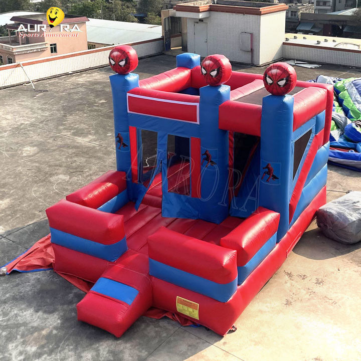 স্পাইডার ম্যান থিম রঙিন inflatable bouncy castle bouncer combo কাস্টমাইজড