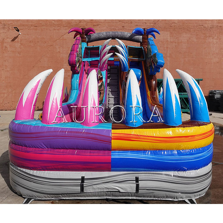 বহিরঙ্গন বাউন্সী ইনফ্ল্যাটেবল ওয়াটার স্লাইডস পুল জন্য বেগুনি নীল বাণিজ্যিক গ্রেড দৈত্য